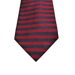 Paolo Tie Mens One Size Red Navy Striped 100% Silk Made In Italy Classic Width